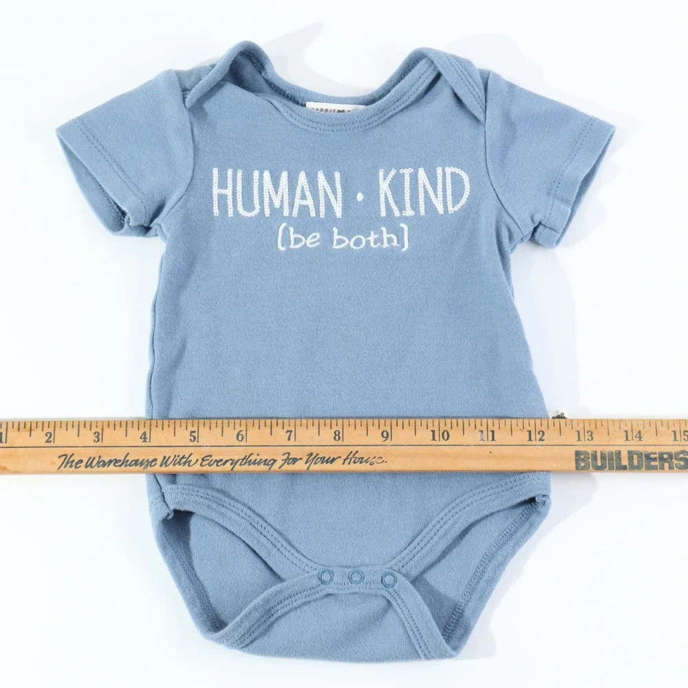 Rabbit + Bear Blue Human Kind Be Both Graphic Bodysuit 3-6M Short Sleeve
